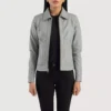 Vixen Grey Classic Collar Leather Jacket gallery 2