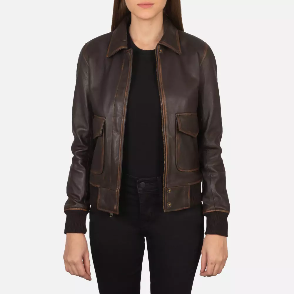 Westa A-2 Brown Leather Bomber Jacket gallary 2