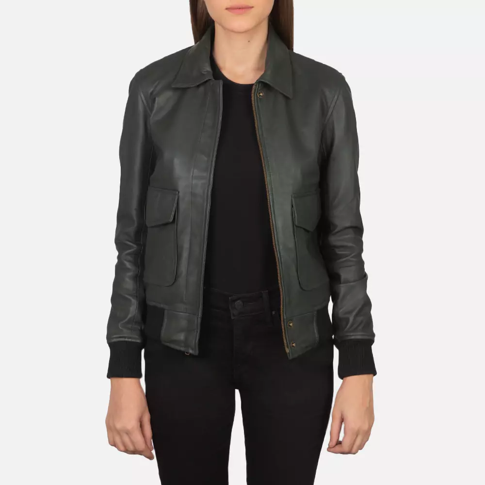 Westa A-2 Green Leather Bomber Jacket gallery 1