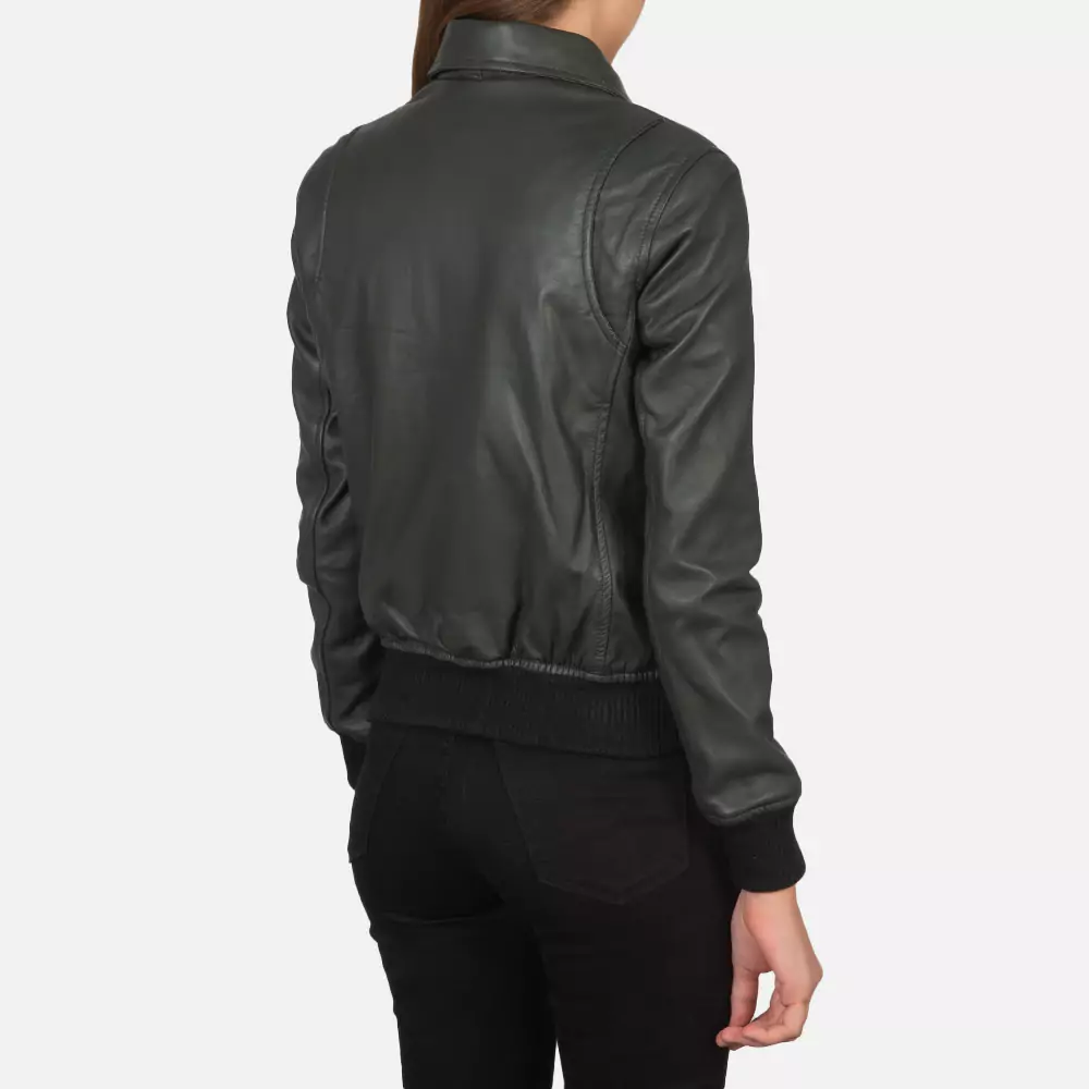 Westa A-2 Green Leather Bomber Jacket gallery 3