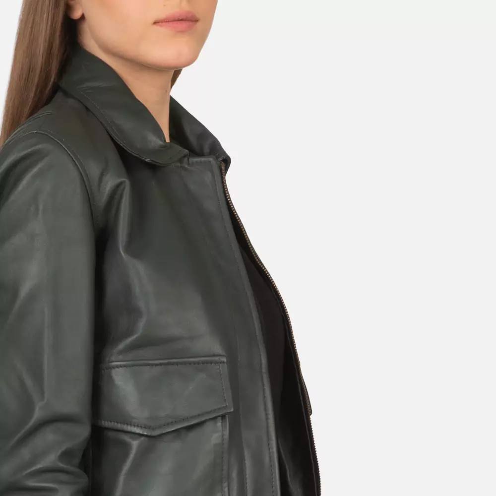 Westa A-2 Green Leather Bomber Jacket gallery 4