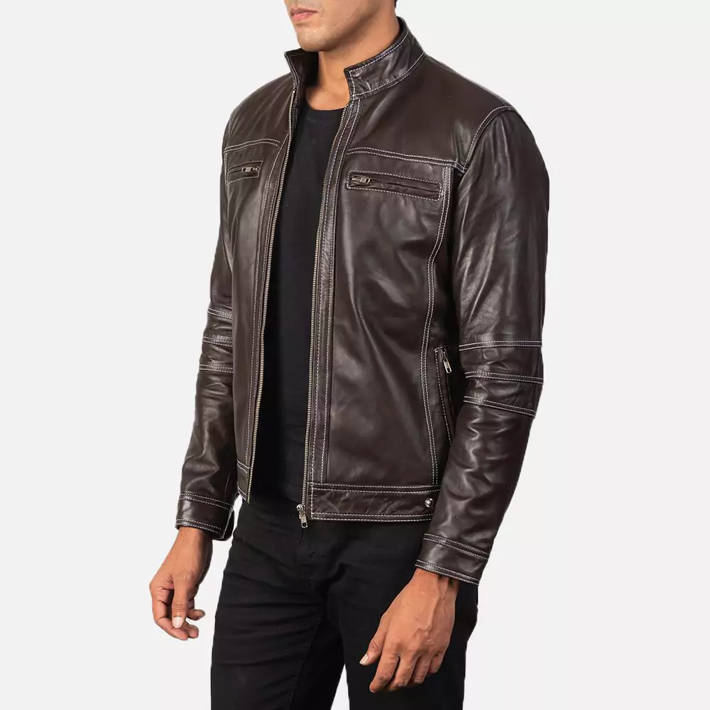 Youngster Brown Leather Biker Jacket Gallery 4