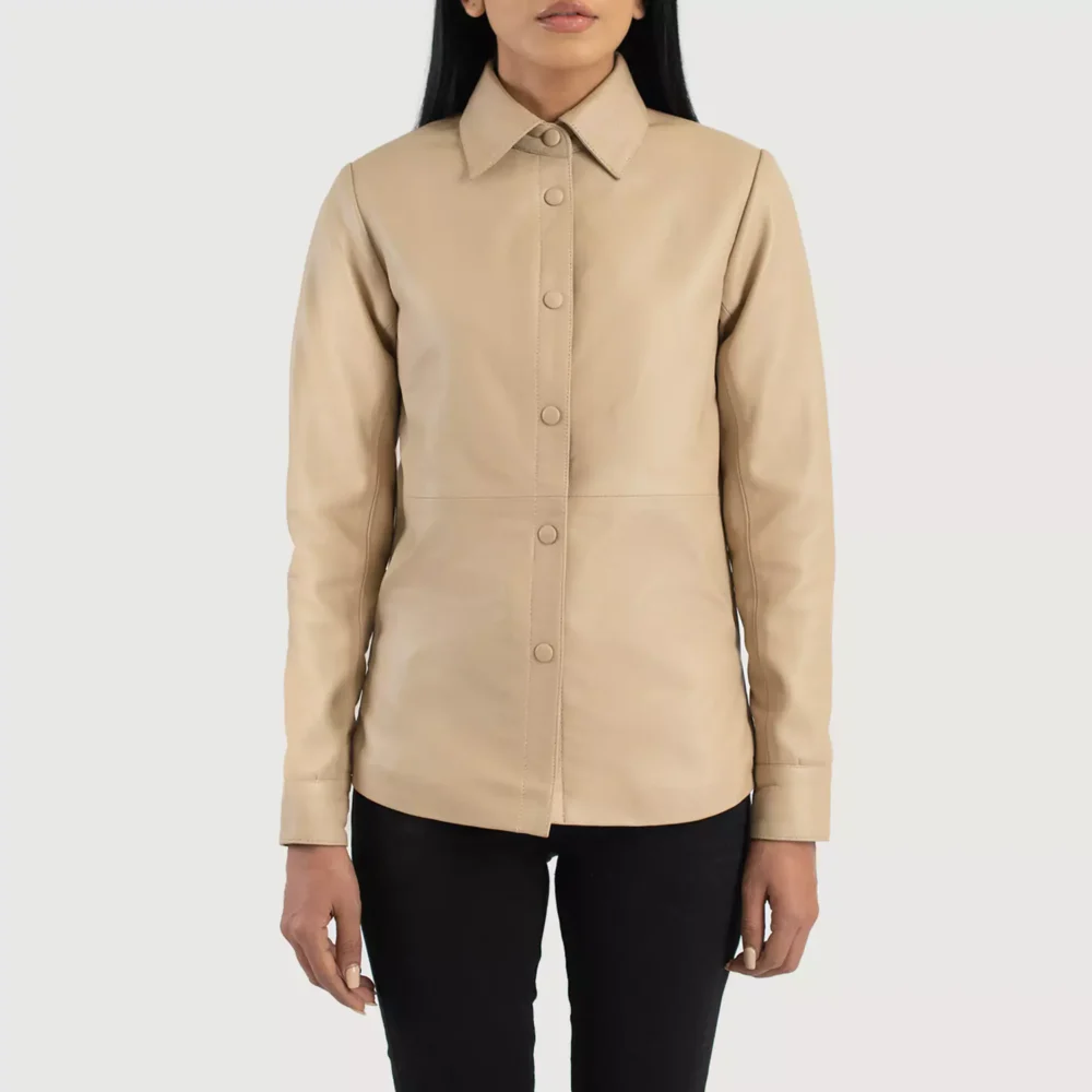 Zenith Beige Leather Shirt Jacket