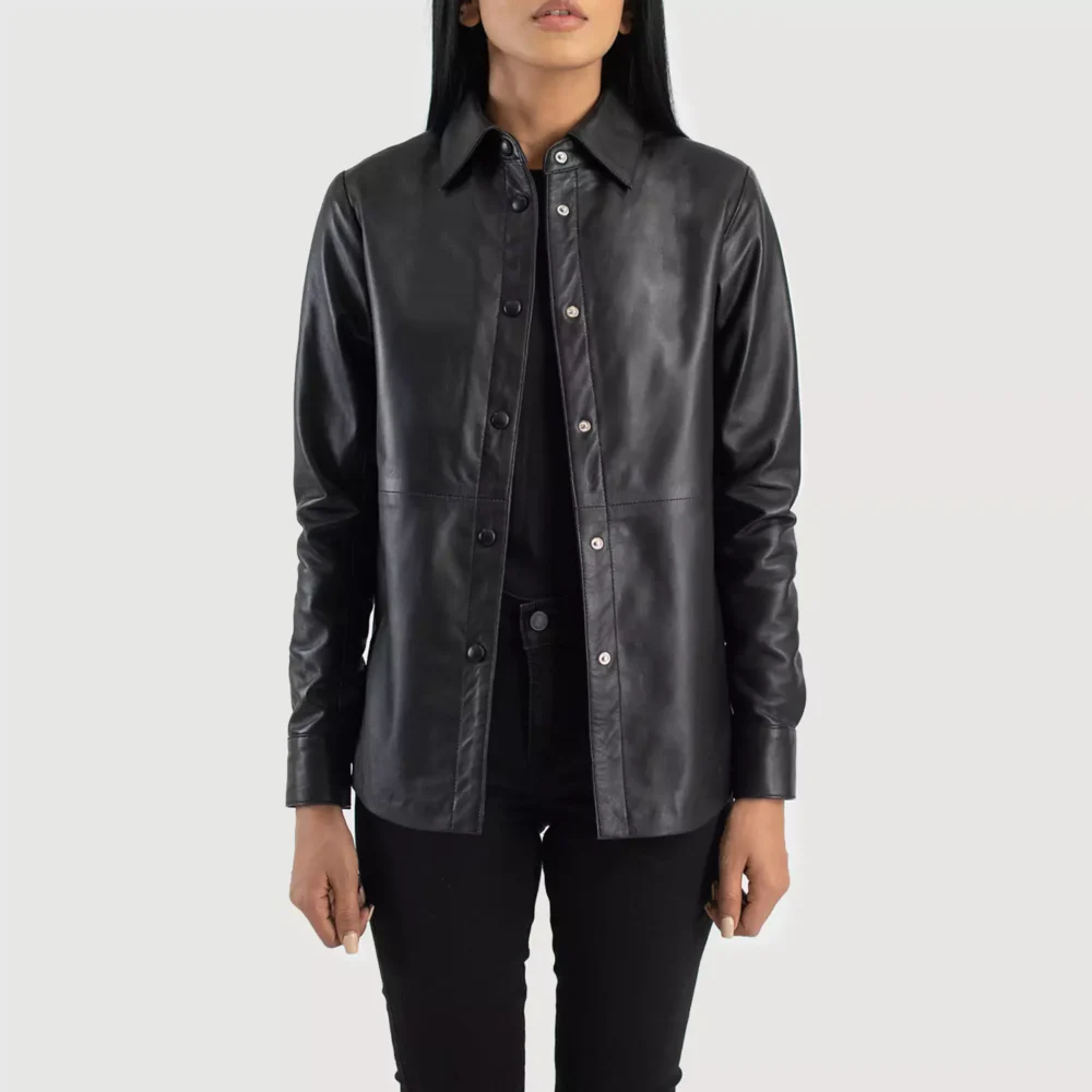 Zenith Black Leather Shirt Jacket gallery 2