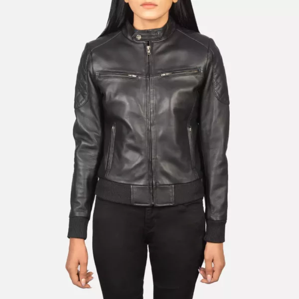Zenna Black Leather Bomber Jacket gallery 2