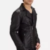 Black Studded Leather Biker Jacket Gallery 2