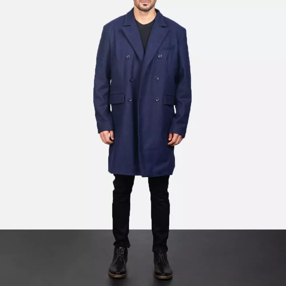 Claud Blue Wool Double Breasted Coat