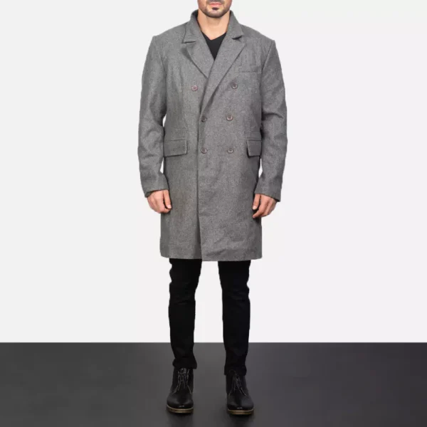 Claud Grey Wool Double Breasted Coat Gallery 4