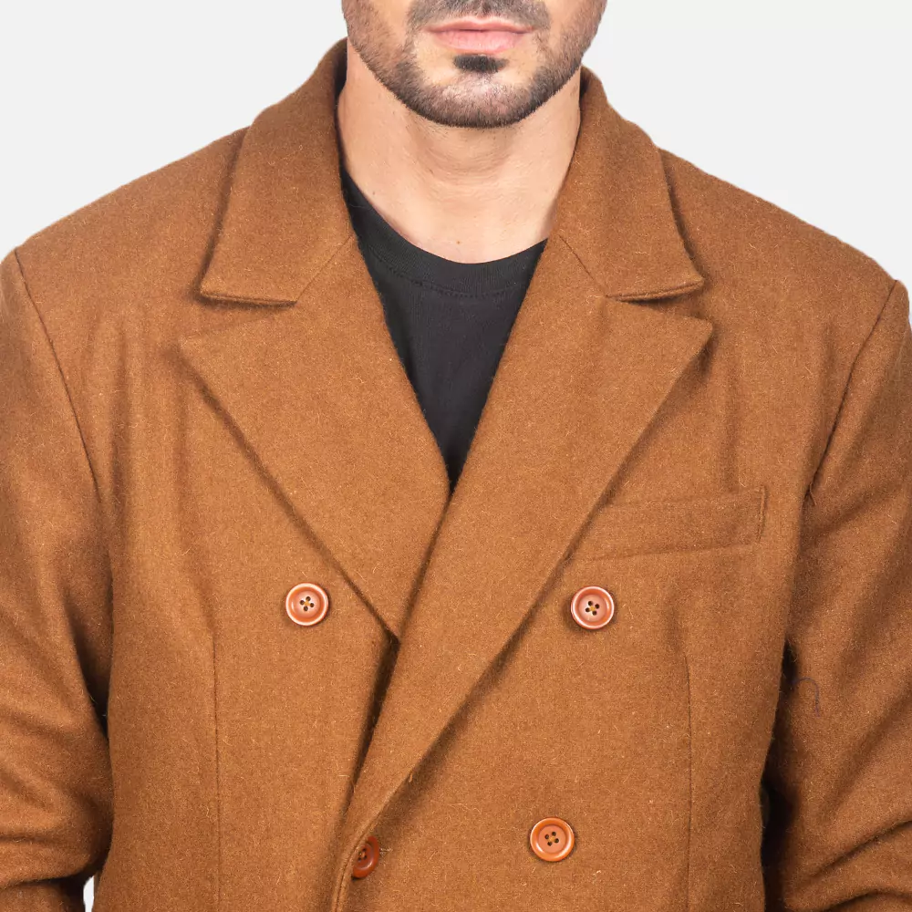 Claud Khaki Wool Double Breasted Coat Gallery 1