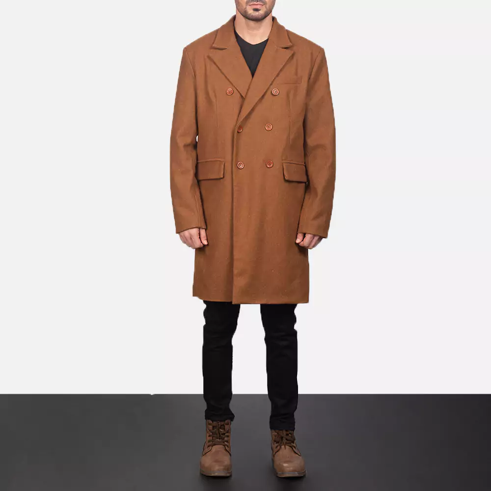 Claud Khaki Wool Double Breasted Coat Gallery 3