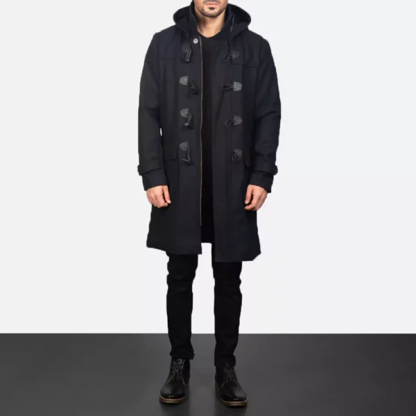 Drake Black Wool Duffle Coat