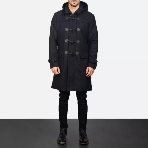Drake Black Wool Duffle Coat Gallery 3