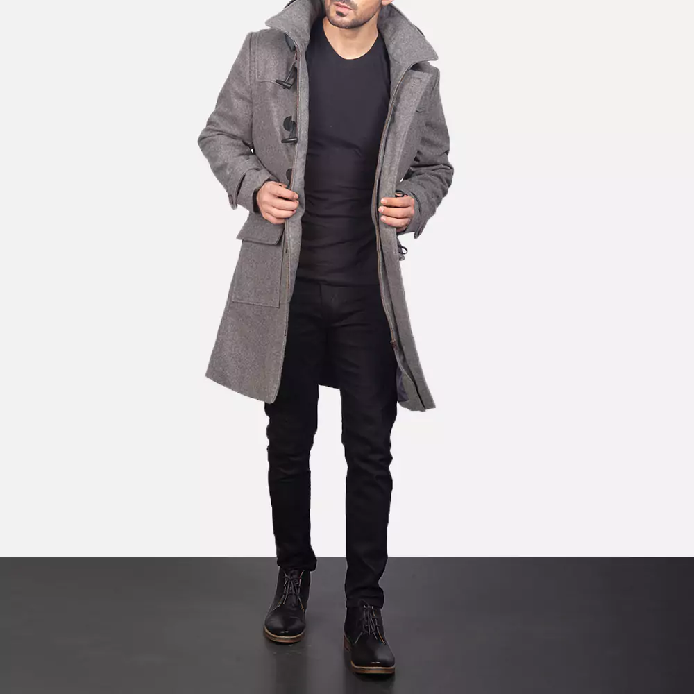 Drake Grey Wool Duffle Coat Gallery 4