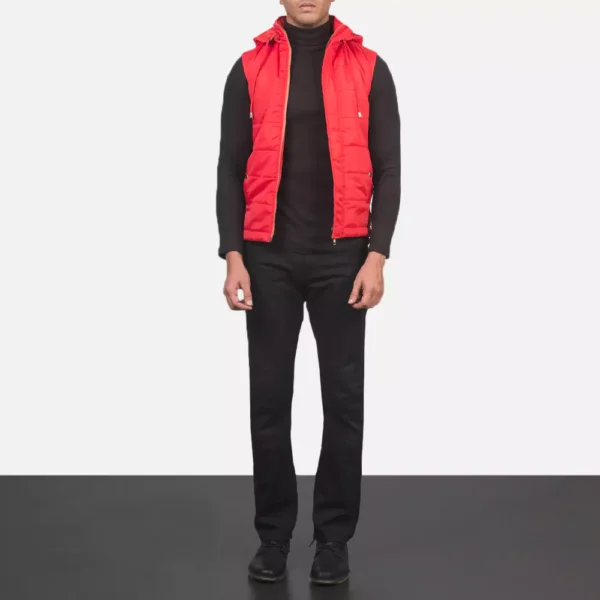Fuston Red Hooded Puffer Vest Gallery 1