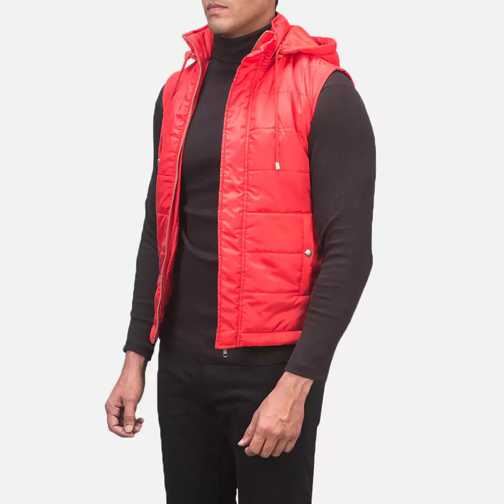 Fuston Red Hooded Puffer Vest Gallery 2
