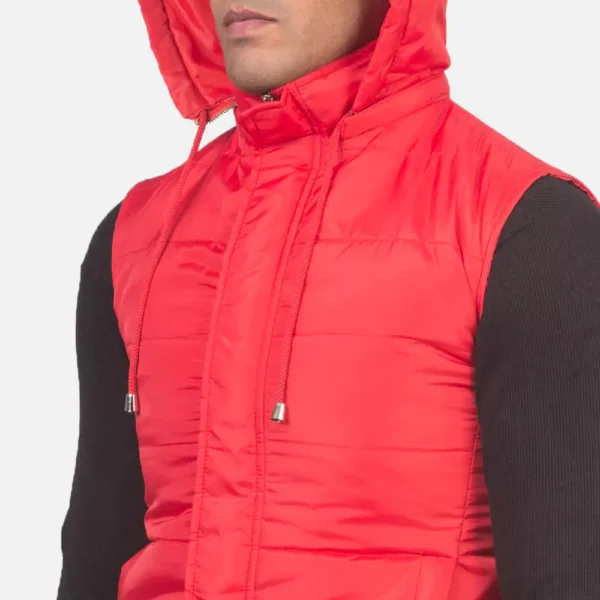 Fuston Red Hooded Puffer Vest Gallery 5