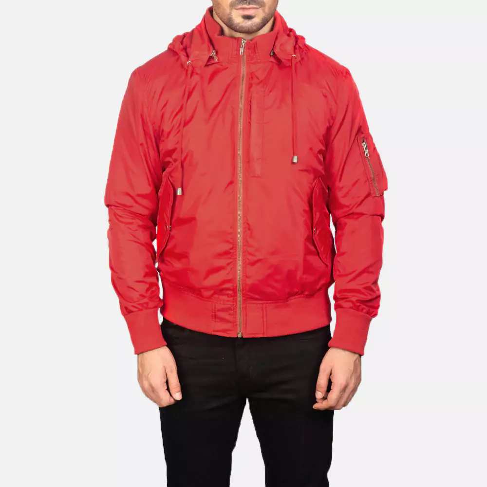 Hanklin Ma-1 Red Hooded Bomber Jacket Gallery 2