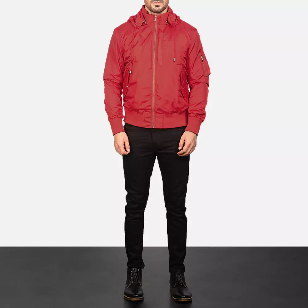 Hanklin Ma-1 Red Hooded Bomber Jacket Gallery 5