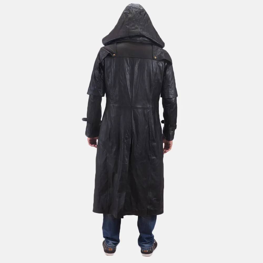 Huntsman Black Hooded Leather Trench Coat Gallery 3