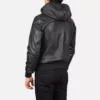 Nintenzo Black Hooded Leather Bomber Jacket Gallery 1