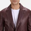 Radaron Quilted Maroon Leather Blazer Gallery 4