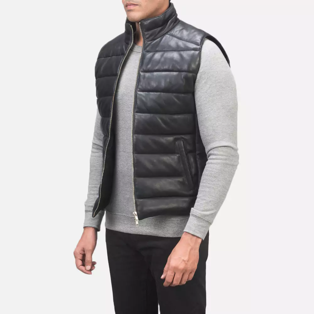 Reeves Black Leather Puffer Vest Gallery 1