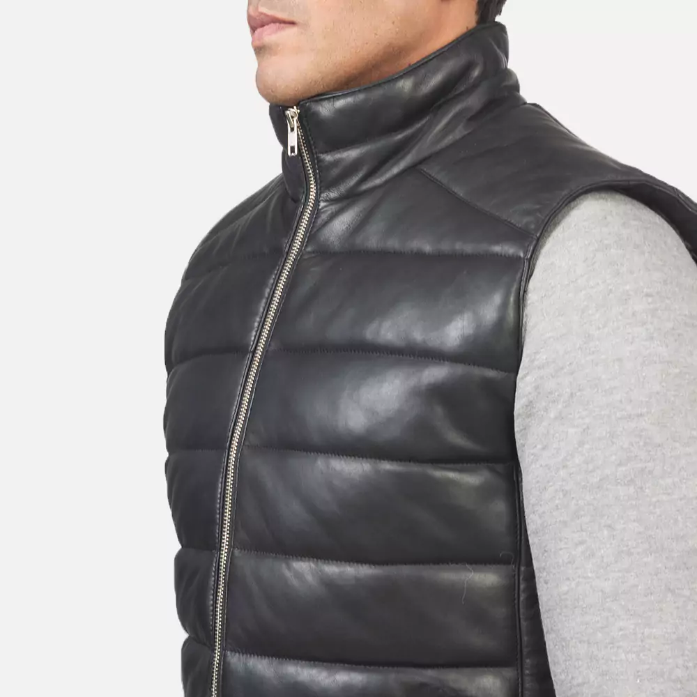 Reeves Black Leather Puffer Vest Gallery 4
