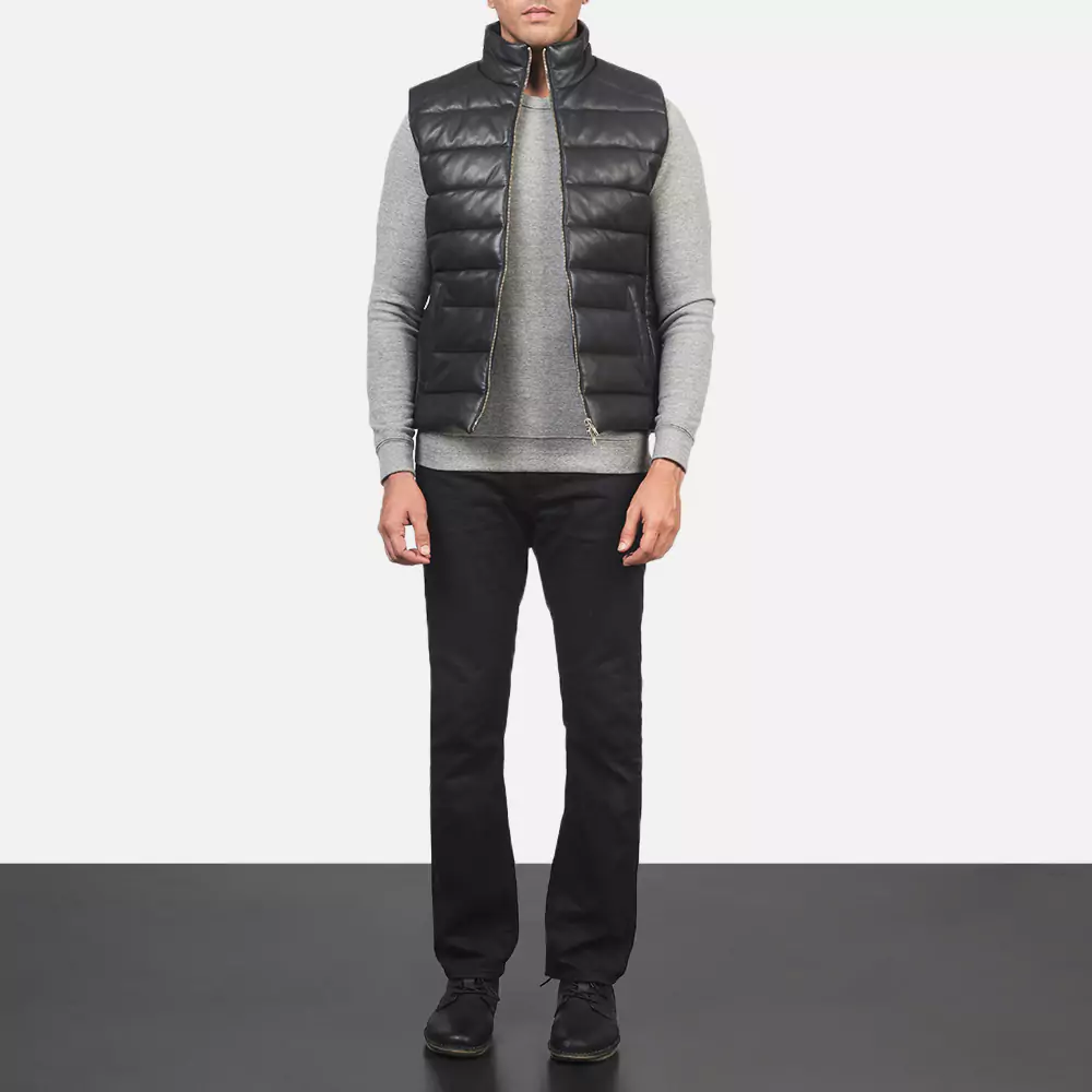 Reeves Black Leather Puffer Vest Gallery 5