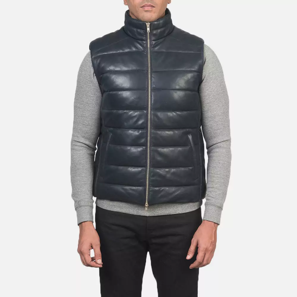 Reeves Blue Leather Puffer Vest Gallery 4