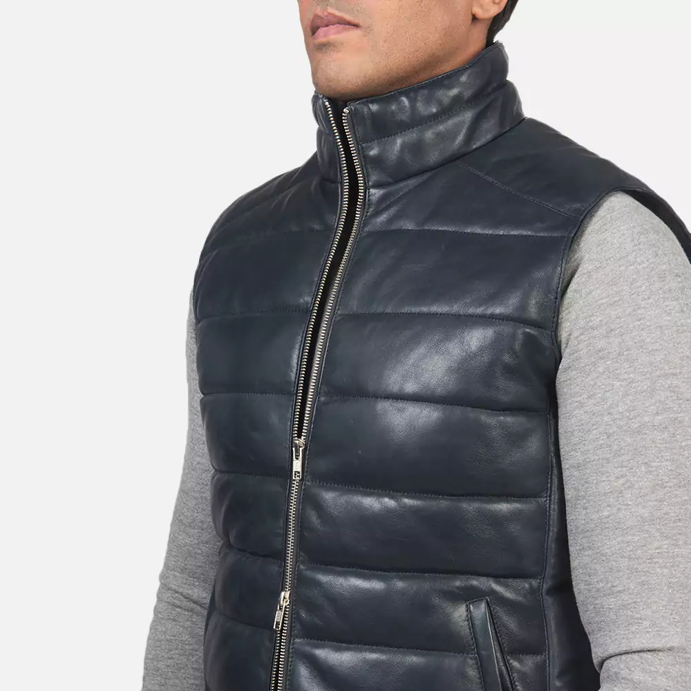 Reeves Blue Leather Puffer Vest Gallery 5