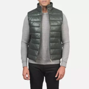 Reeves Green Leather Puffer Vest