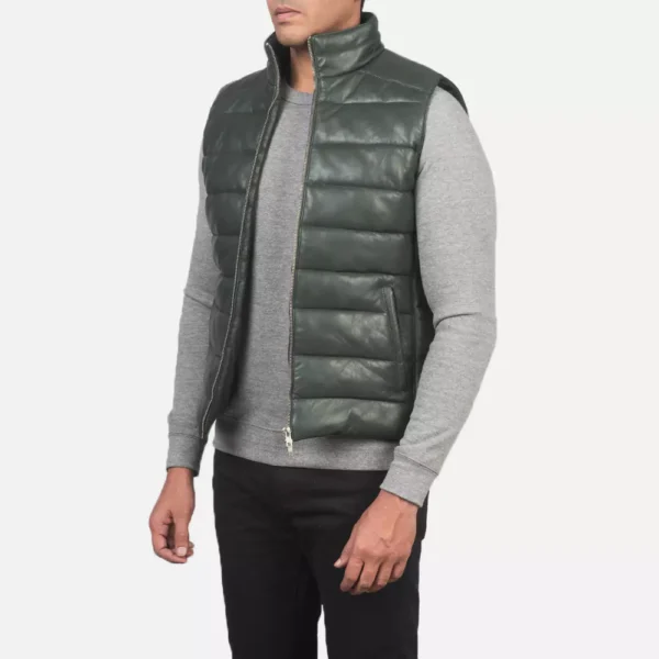 Reeves Green Leather Puffer Vest Gallery 5