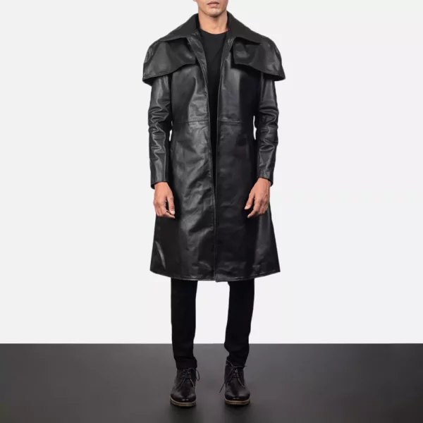 Royson Black Leather Duster Coat