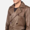 Royson Brown Leather Duster CRoyson Brown Leather Duster Coat Gallery 3