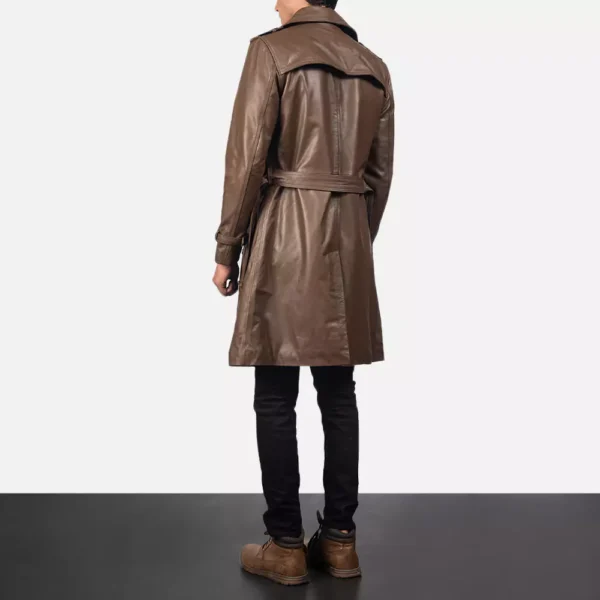 Royson Brown Leather Duster Coat Gallery 2