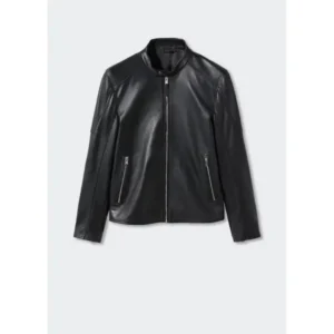 Zip-detail leather biker jacket