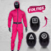 Squid Game Guard Costume, pink color costume and masks