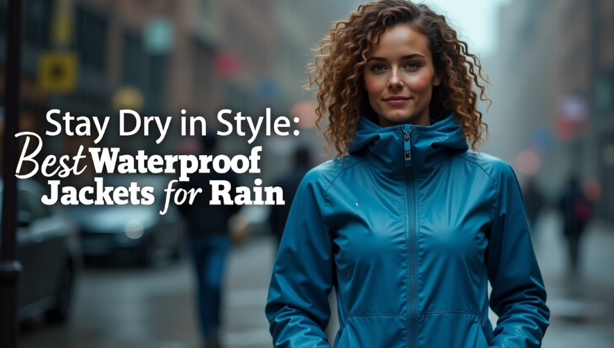 Best Waterproof Jackets for Rain, curly woman wearing blue rain jacket.