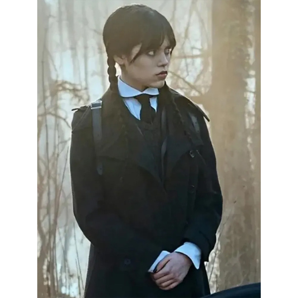 Jenna Ortega Wednesday 2022 Black Trench Coat