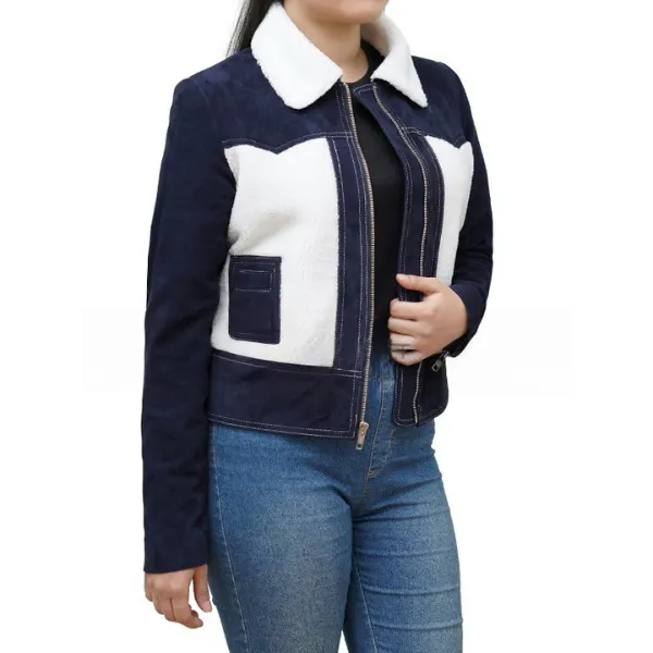 Selena Gomez Blue Leather Jacket buy now