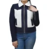 Selena Gomez Blue Suede Leather Shearling Jacket on sale