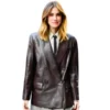 Allison Williams American Actress Brown Leather Blazer Coat shop now