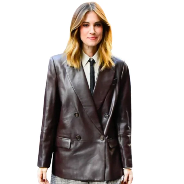 Allison Williams American Actress Brown Leather Blazer Coat shop now