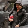 American Singer Taylor Swift Black Hooded Leather Jacket on sale