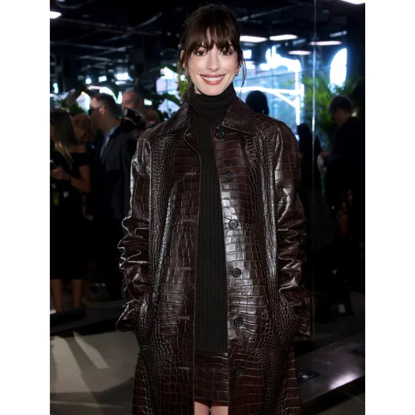 New York Fashion Week Anne Hathaway Crocodile Coat on sale