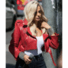 Bebe Rexha Red Cropped Leather Jacket