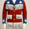 Beyonce American Flag Fringe Red and Blue Suede Leather Jacket shop now