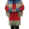 Beyonce American Flag Fringe Red and Blue Suede Leather Jacket buy now