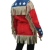 Beyonce American Flag Fringe Red and Blue Suede Leather Jacket get now