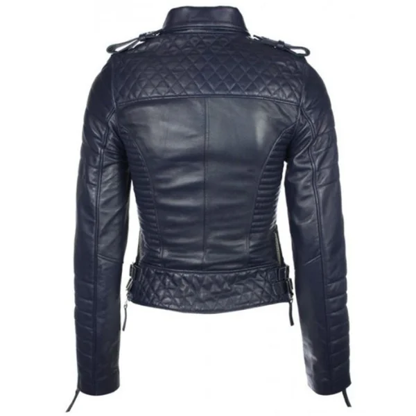 Women's Blue Biker Leather Jacket buy now